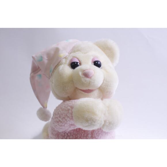 Praying Bear, Plush, 11", Evening Prayer, Pink White, Pink Night Hat, Adorable, - Picture 2 of 3